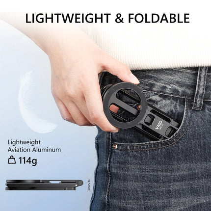 VRIG MG-21 Magnetic Phone Holder Magsafe Tripod with Arca-Swiss Cold Shoe for Phone Vlog Foldable Desktop Phone Mount for Travel