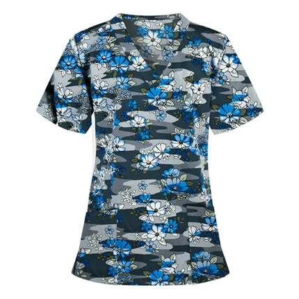 Womens T-Shirts Medical Nursing Uniform Clinical Uniform Woman V-Neck Short Sleeve T Shirt Tops With Pocket Women's Clothing