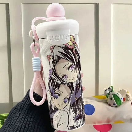 Demon Slayer Stainless Steel Insulated Cup Cute Fashion Cartoon Floating Ball Straw Thermos Portable Coffee Cup Gift for Friends