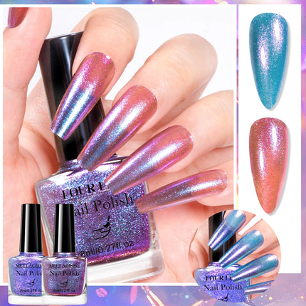 2pcs 8ml Chameleon Nail Polish Set Gorgeous Glitter Galaxy Chrome Holographic Nail Polish No-Bake Quick Dry Long-Lasting Nails