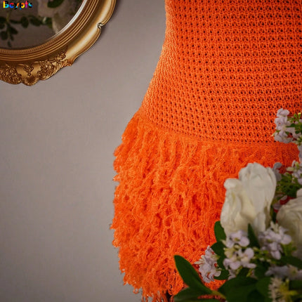 2026 Y2K TikTok Hot One Shoulder Crochet Dress Orange Fringe Bodycon Mini Dress for Vacation Party Clubwear