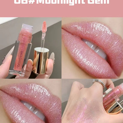 SHAQINUO Glittering Mirror Lip Glaze Set, Watery Shimmering Light Lip Gloss Makeup 6 Color, Hydrating Moisturizing, Long Lasting