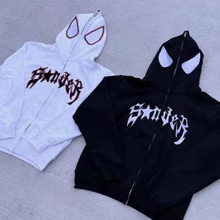 Harajuku Fashion Y2K Oversized Coat Personality Spider Print Women's Hoodie Autumn And Winter Punk Full Zip Up Hoodie Tops