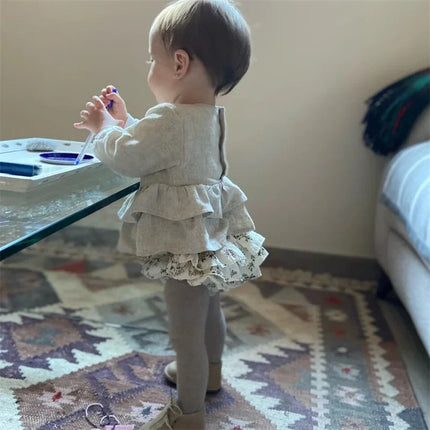 Toddler Cotton Linen Ruffle Tops + Tutu Bloomers Shorts 2pcs Outfits Spring Baby Girl Clothes Sets Princess Girl Outfits 0-3T