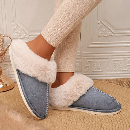 Closed Toe Warm Cotton Slippers Women Faux Fur Thick Plush Winter Home Shoes Woman Lightweight Casual Indoor Slides Female