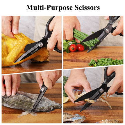Sunnecko Heavy Duty Professional Kitchen Scissors Multipurpose Cutting Tool Black Titanium Plated Shears Detachable Blades