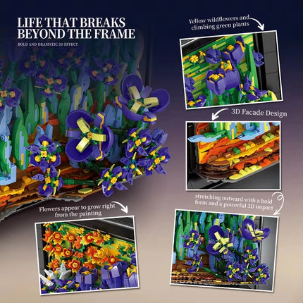 3480PCS Iris Flower Building Blocks Set 3D Stereoscopic Desktop Ornament Wall Hanging Model Adult Holiday Gift Toy