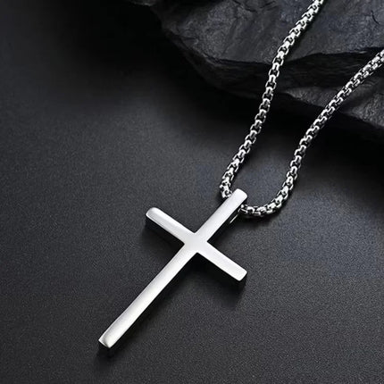 Stainless Steel Cross Necklace for Men Boys,Silver Color Plain Cross Pendant Collar,Hiphop Classic Punk Jewelry Gift