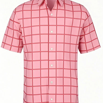 Fashion Men's Short Sleeve Shirt Casual Plaid Color Summer 3D Printed Lapel Shirt New  Fashion Casual Men's Clothing Unisex Tops