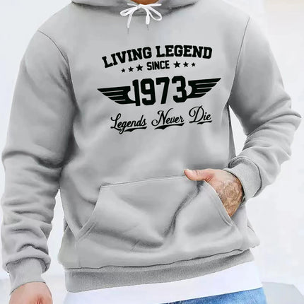 Men's autumn and winter casual fashion loose hoodie retro 1973 letter pattern printed long sleeved warm pullover sweater