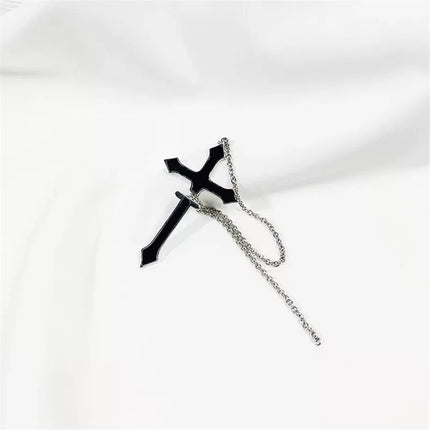Vintage Black Big Cross Paired Tassel Earrings For Women Party Jewelry Punk Trendy Gothic Metal Ring Earring Gifts