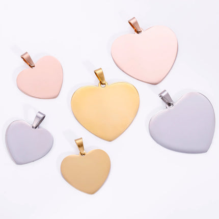 5pcs Mirror Polished Stainless Steel Blank Heart Tag Charms For DIY Making Jewelry Necklace Pendant Lettering Customized Logo