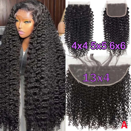 Afro Kinky Curly 22inch 13x4 Lace Frontal Free Part 4x4 Lace closures Only 100% Real Virgin Human Hair Transparent Lace Frontal