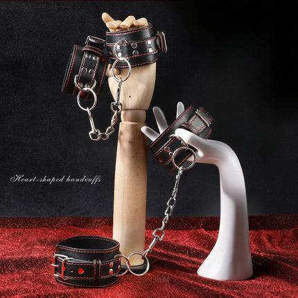 Adjustable PU Leather Heart Handcuffs & Ankle Cuff Bracelet - Women BDSM Cosplay Fetish Adult Game Couples Sexy Toys Accessories