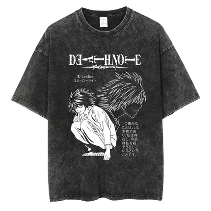 Harajuku Vintage Washed T Shirts Death Note Anime Graphic Printing T Shirt Oversize Cotton Fashion Streetwear Unisex Top Tee
