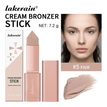 Lakerain Bronzer Cream Stick 3D Makeup Effect Improve Fine Lines Brightening & Grooming 2 IN 1 Bronzer Cream for All Skin Types