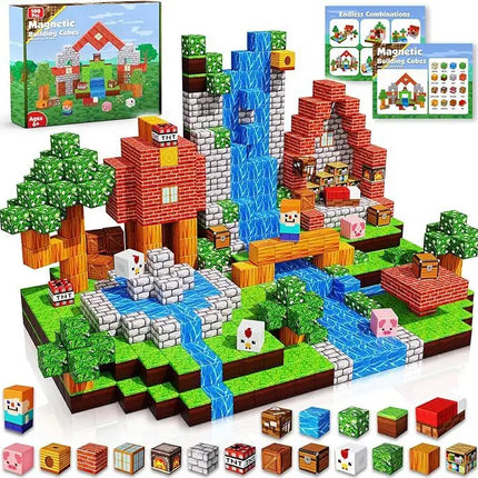 Magnetic Building Blocks Mine World Magnet Cube Set STEM Montessori Sensory Toy for Kids Boys Girls Ages 3+ DIY Model Children