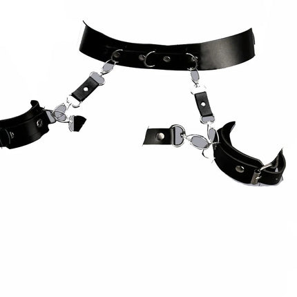 BDSM PU Harness Sex Toy Handcuff Restraint Set Female Pop Punk Belt Binding Belt Backhandcuffs Bondage Kit Role Play Sex Toys