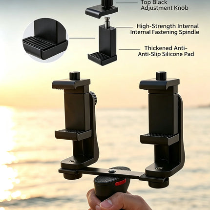 Dual Phone Holder Mount Stand for Live Streaming Video Recording Adjustable Handheld Gimbal Stabilizer with Tripod for TikTok Vl