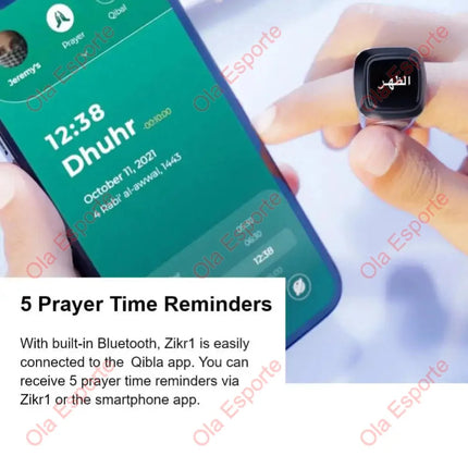 2026 Qibla Smart Zikr Ring Praise Tasbih Tally Electronic Digital Counter for Muslims 5Prayer Time Vibration Reminder Waterproof