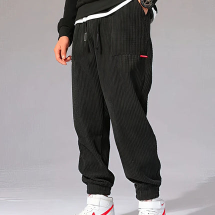 Autumn Winter Warm Motorcycle Jogger Corduroy Pants Men Tech Fleece Sweatpants Casual Harem Pants Male Sport Thermal Trousers