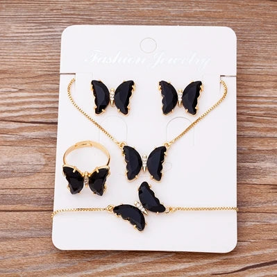 Nidin Lucky Butterfly Jewelry Sets For Women Wedding Jewelry 12 Colors  Zircon Earrings Bracelets Rings Pendant Necklace Gift