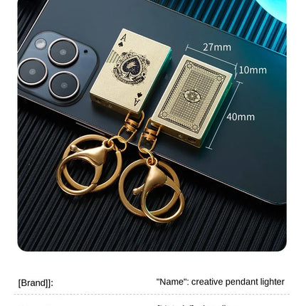 Metal Poker Keychain Pendant Inflatable Lighter Mini Compact Side Slip Butane Open Fire Outdoor Portable Lighter Men's Gift