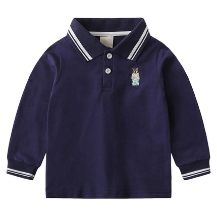 3-7 Y Children's POLO Shirts Boy Handsome Fashion Sports Long Sleeve Tops Embroidery Kids Clothes Toddler Boys School Shirt