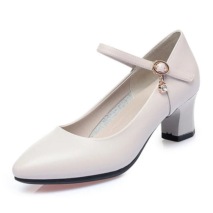Women Fashion Sweet Red Comfort Buckle Strap Square Heel Pumps Lady Casual Black Pu Leather Office High Heel Shoes Spring Autumn