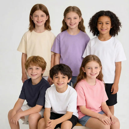 Kids Loose Short-sleeved T-shirt Summer New Pure Cotton Round Neck Boys Girls Solid Color Tee Teen Girl Clothes 12-14 Years