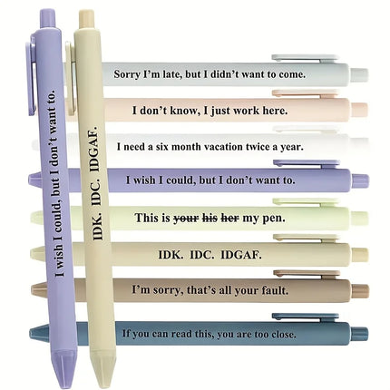 8/16Funny and Playful Plastic Pen——Retractable Ballpoint Pen，Printed with humorous text，Black Ink，Suitable for Office、School、Par