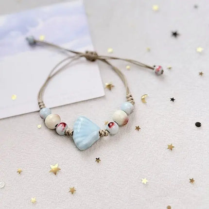 Ceramic Fish Stars Braided Rope Bracelets for Women Cute Blue Small Buttons Bracelets Romantic Adjustable Jewelry Accessories