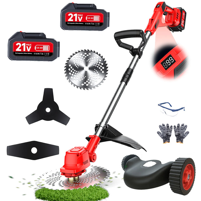 XYSD 21V Electric Weed Wacker  with 2x3.0Ah Batteries & 3 Types Blades, Weed Trimmer Cordless Grass Trimmer for Lawn Garden Work