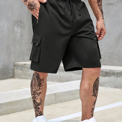 Men's Plain Regular Style Cargo Shorts with Adjustable Drawstrings and Zippers, Casual Shorts, Suitable for Summer Basketball and Beach Vacation, Daily Travel, Fitness and Other Scenes