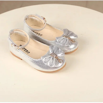 Spring Autumn Kids Leather Shoe Elegant Bowtie Girl Princess Shoes Fashion Casual Wedding Children's Flats Ankle-strap Versatile