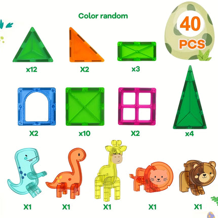 Magnetic building blocks with magnetic pieces, featuring animal designs. Suitable for children as architects. Ideal gift for boy