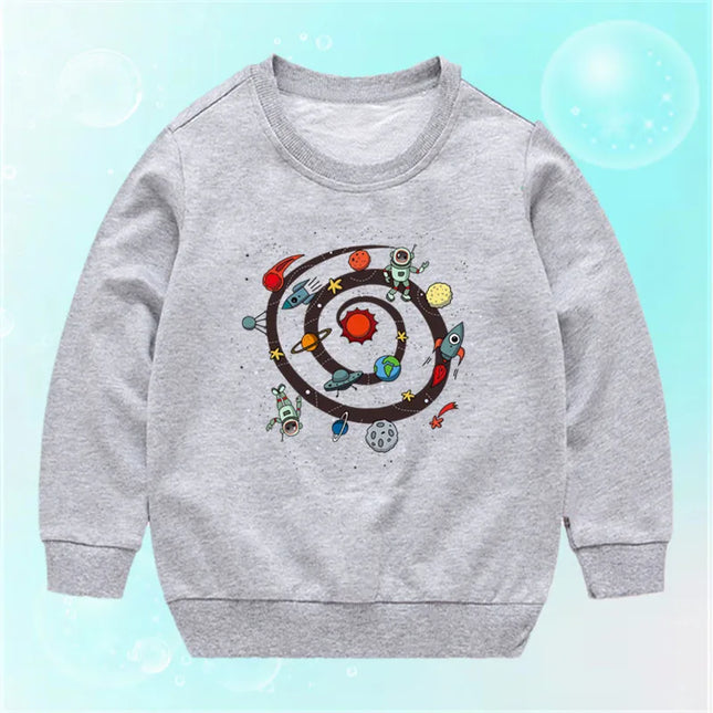 Lolocee Kids Sweatshirt,Crew Neck Long Sleeve with Cute Planet Print,Boys Fashion Pullover Top Toddler Children's Daily Wear XQ1