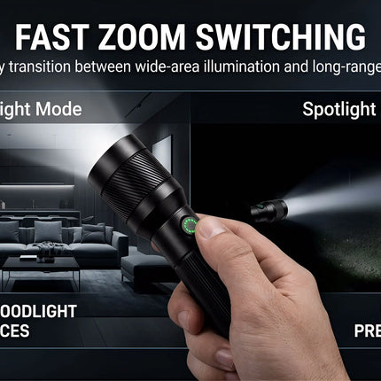 1200LM EDC Handheld Flashlight,USB-C Rechargeable Tactical Zoomable Torch,1000m Long Range,4 Modes for Outdoor Camping Emergency