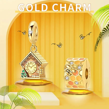 Gold Color Charms 925 Sterling Silver Original Golden Safety Chain Round Spacer Clip Charm DIY Jewelry For Women Bracelet Gift