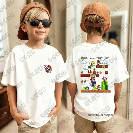 2026 New Anime Super Mario Game Cartoon Print Cotton T-shirt For Children Summer Sports Cosplay Tees Casual Kids/Adult Tops