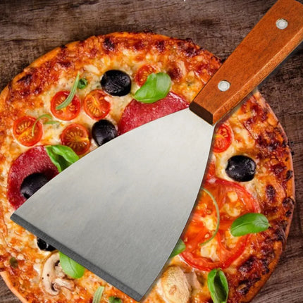 Stainless Steel Oblique Spatula Steak Burger Pancake Pizza Scraper Shovel Wooden Handle Barbecue Utensils Kitchen Cooking Tools