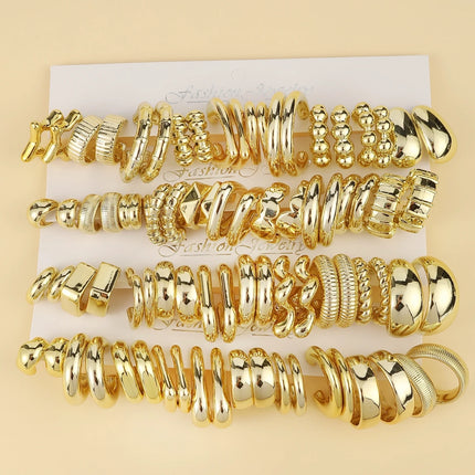 10-40 Pairs Fashionable Golden Spray-Coated Plastic Earrings, Minimalist Geometric Earrings for Ladies' All-Day Wear