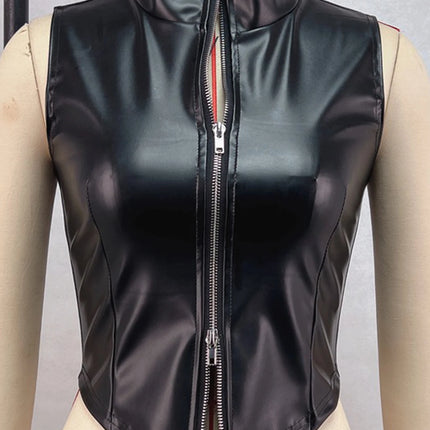 Sexy black zipper leather crop top women clothing summer body PU tank tops woman vintage gothic clothes streetwear top outfit