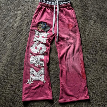 High Street Trendy Pants High Street Ins Trendy Brand Men's and Women's Loose Straight Tube Embroidered Printed Casual Pants