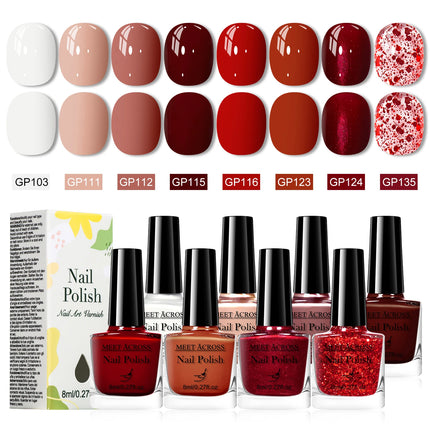 8pcs Red Series Water-Based Nail Polish Set Long Lasting Quick Drying Without Lamp Cure Nail Supplies Vernis for Nails Manicure
