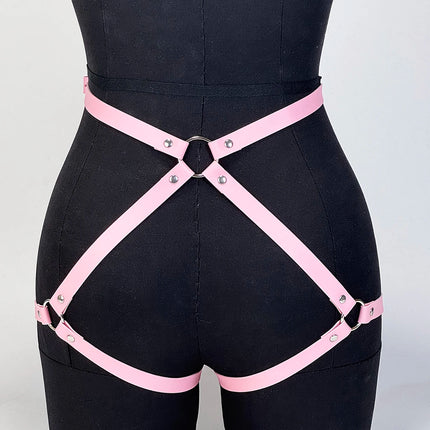 1PC Women Sexy Fashion Harness Leg Harness Pu Leather Adjustable Studded Decor Thigh Garter Belt Gothic Harness Belt Accessories