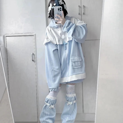 Japanese Mine Style Subculture Cute Sweet Girl Y2k Clothing Loose Casual Cat Ears Hooded Zipper Hoodie Sweatershirt Women Autumn
