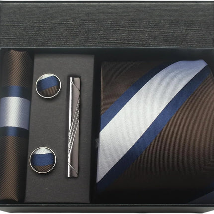 Classic 100% Silk Men's Ties In Gift box 8cm Plaid Dot Striped Business Necktie Handkerchief Cufflinks Wedding Party Tie Set