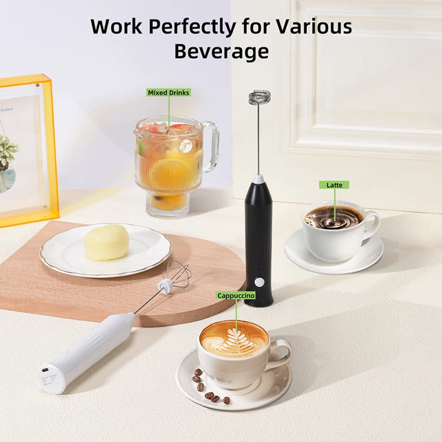 Electric Handheld Blender 3-Bar Rechargeable Wireless Milk Frother for Coffee Cappuccino Cream USB Powered Coffee Mixer