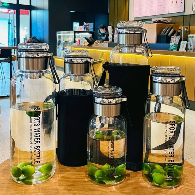 Large Capacity Glass Water Bottle Transparent Milk Juice Cup  for Tour Outdoor Sports and Travel Leak Glass Bottle